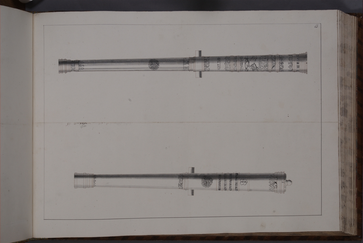 Kjell Hedberg, Avbildning föreställande eldrör tagna som troféer av den svenska armén med fästningen Elbingen den 3 december 1703. Ingår i volym med avbildade kanontroféer tagna åren 1703-1706.