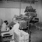 Interiör, förpackning av potatis, två kvinnor.
Konsum.