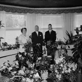 Rumsinteriör, familjegrupp tre personer.
K.G. Larssons 50-årsdag.