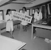 Konsum Domus, affärsinteriör, inredningsarbete inför öppnandet.