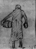 Teckning.
Motiv: en man med tunna.