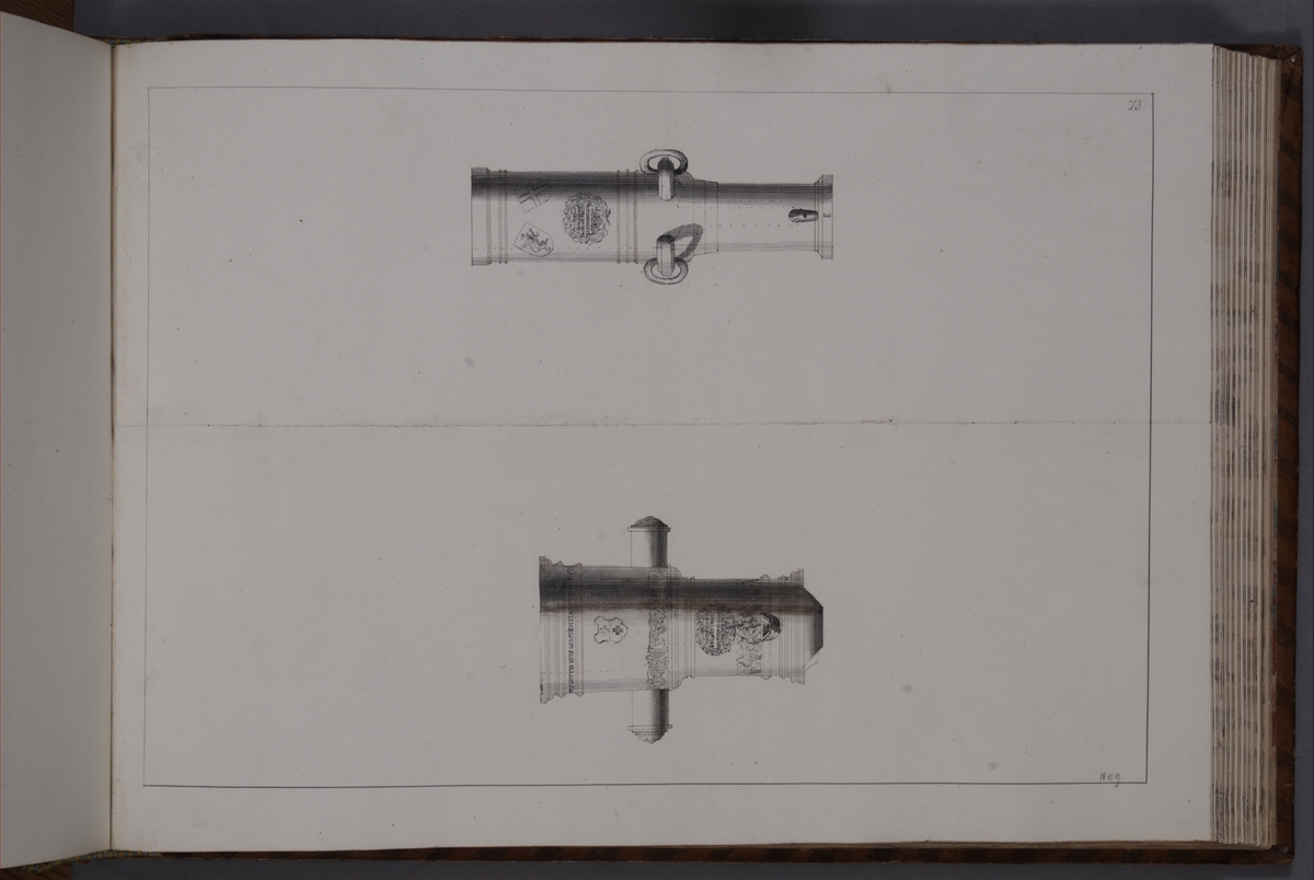 Kjell Hedberg, Avbildning föreställande eldrör tagna som troféer av den svenska armén med fästningen Elbingen den 3 december 1703. Ingår i volym med avbildade kanontroféer tagna åren 1703-1706.
