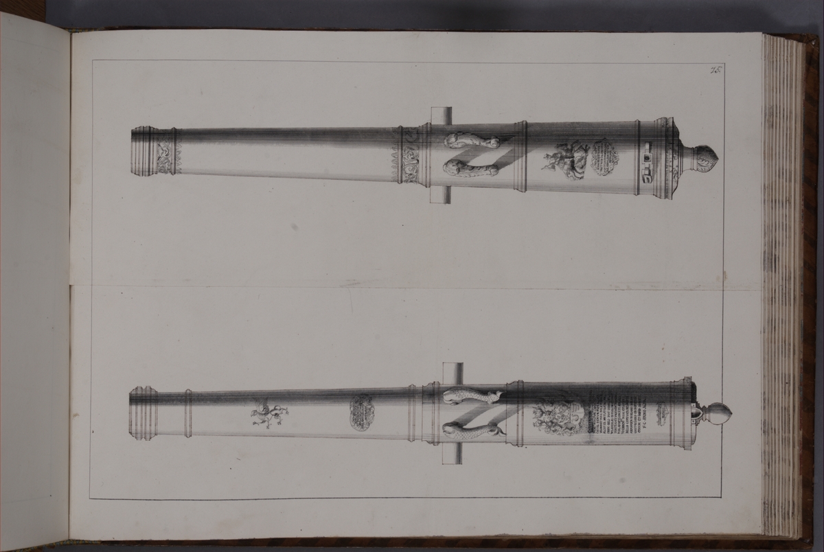 Kjell Hedberg, Avbildning föreställande eldrör tagna som troféer av den svenska armén vid Jakobstadt den 20 juli 1704 under general Adam Leijonhufvuds (Lewnhaupt) anförande. Ingår i volym med avbildade kanontroféer tagna åren 1703-1706.