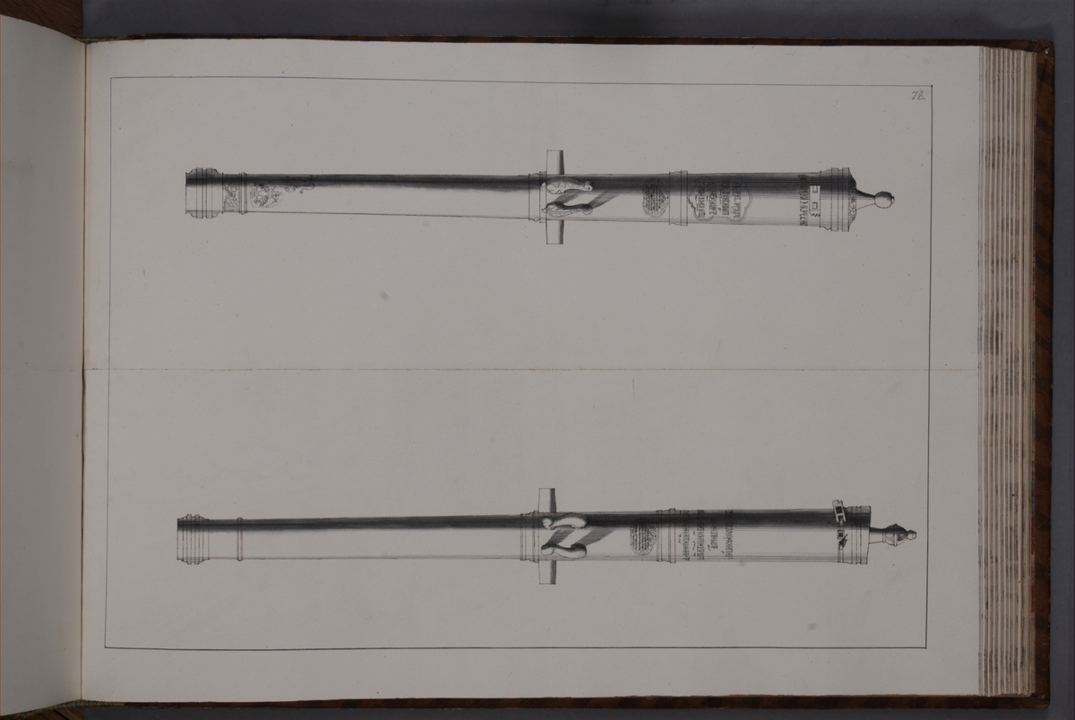 Kjell Hedberg, Avbildning föreställande eldrör tagna som troféer av den svenska armén vid Jakobstadt den 20 juli 1704 under general Adam Leijonhufvuds (Lewnhaupt) anförande. Ingår i volym med avbildade kanontroféer tagna åren 1703-1706.