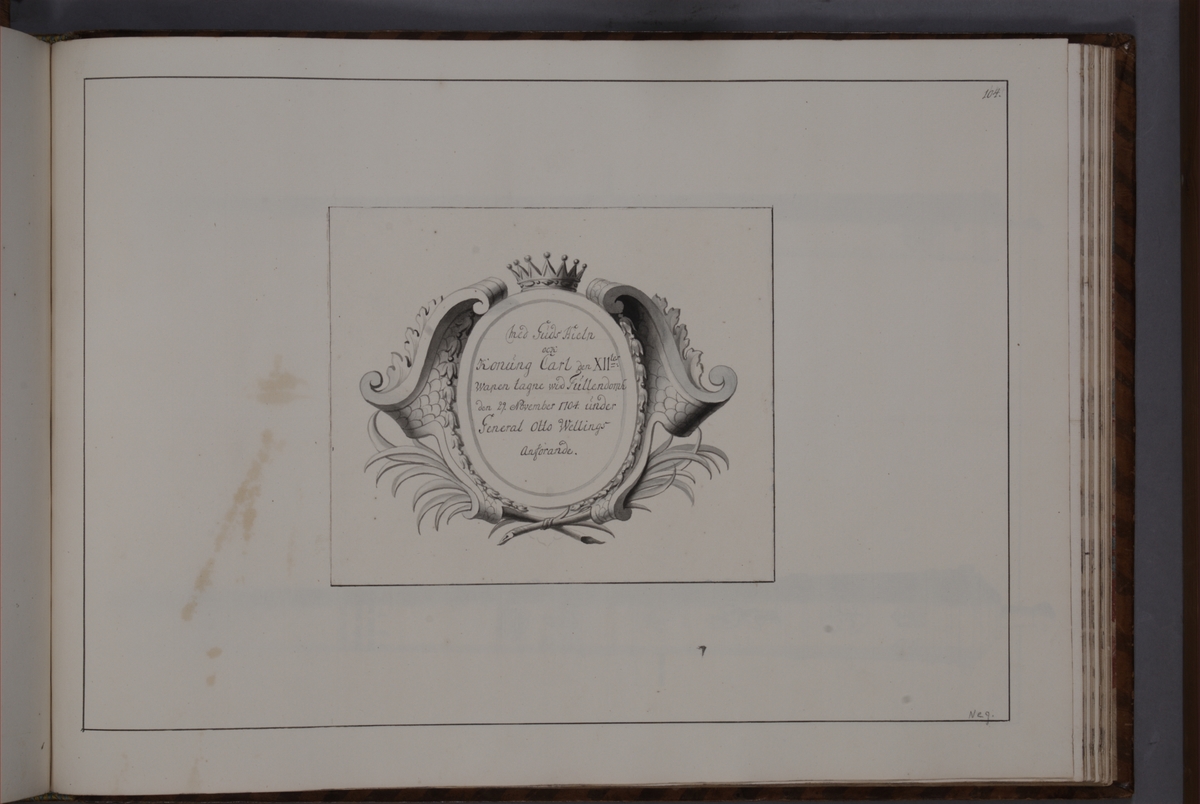 Kjell Hedberg, Kartusch for bookworks with depictions depicting fire pipes taken as trophies by the Swedish army in the years 1703-1706, performed by the siblings Anna Maria and Philip Jakob Thelott. Refers to trophies taken at Thulendorf on 29 November 1704 during the speech of General Otto Welling. Kartuschen p…