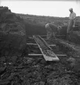 Ekebymossen, fornlämningar, två män.
1 juli 1947