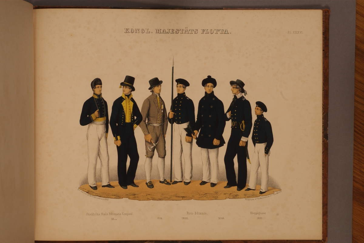 Kjell Hedberg, Plansch med uniform för Majestäts flotta för åren 18..-1832. Plansch i färgtryck efter original av Adolf Ulrik Schützercrantz. Ingår i planschsamlingen Svenska krigsmaktens fordna och närvarande munderingar.