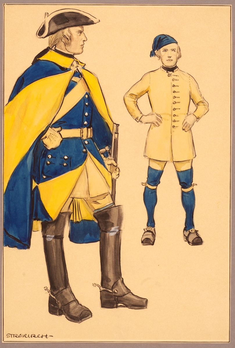 Kjell Hedberg, Plansch med uniform för Västgöta kavalleriregemente, ritad av Einar von Strokirch.