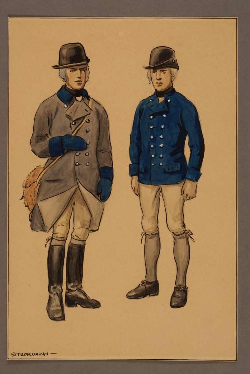 Kjell Hedberg, Plansch med uniform för trossdräng vid Västgöta kavalleriregemente 1788, ritad av Einar von Strokirch.