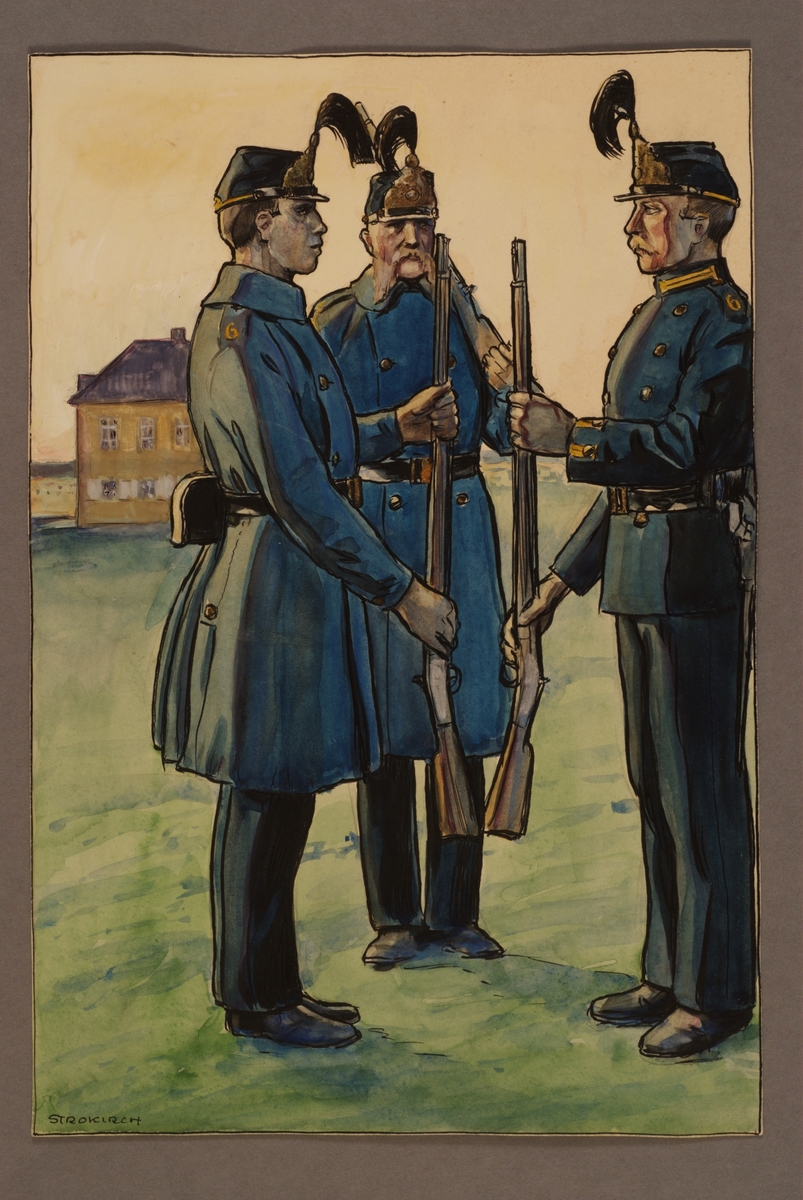 Kjell Hedberg, Plansch med uniform för Västgöta regemente 1872, ritad av Einar von Strokirch.