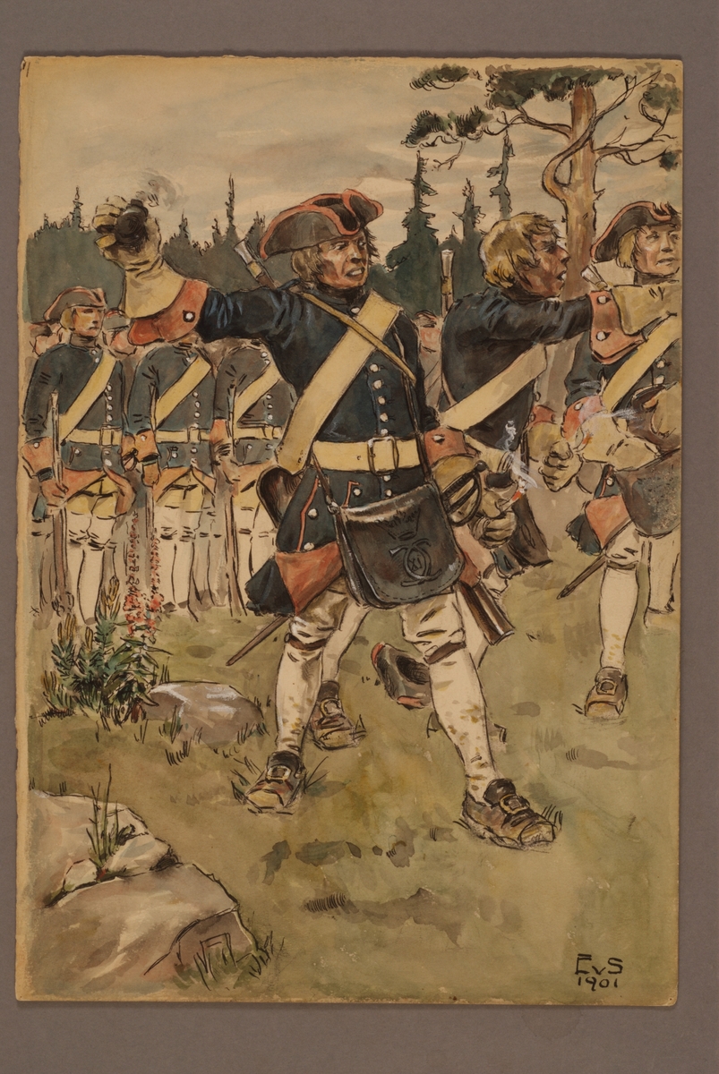 Kjell Hedberg, Plansch med uniform för Indelta linjeinfanteriet 1765, ritad av Einar von Strokirch.