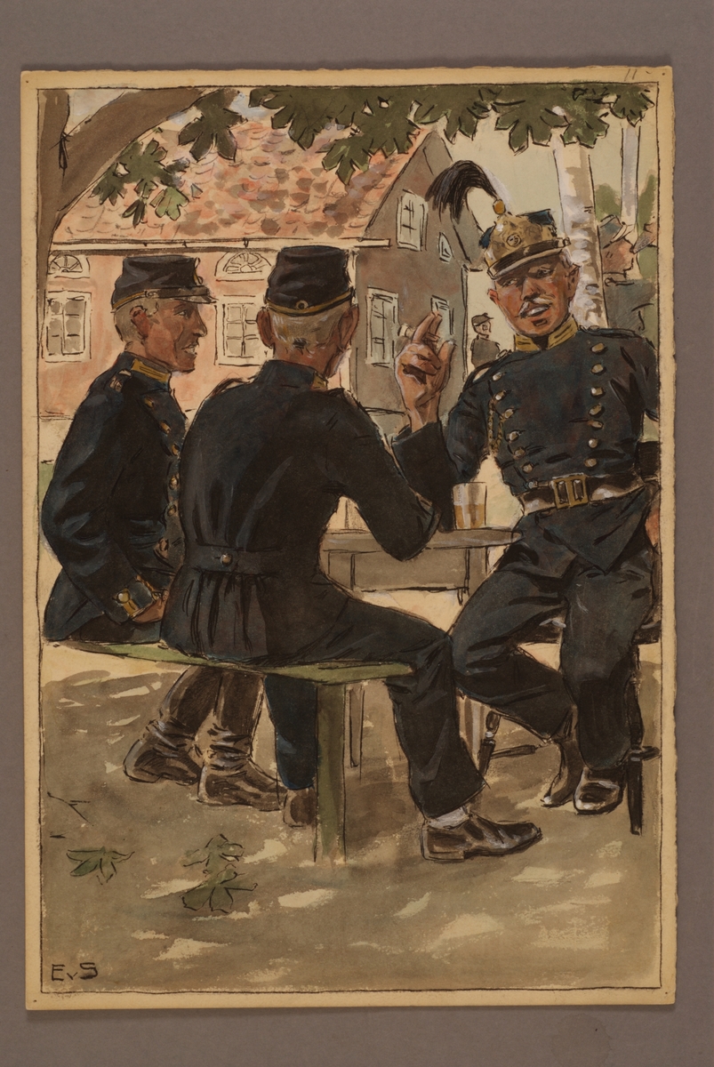 Kjell Hedberg, Plansch med uniform för infanteri, ritad av Einar von Strokirch.