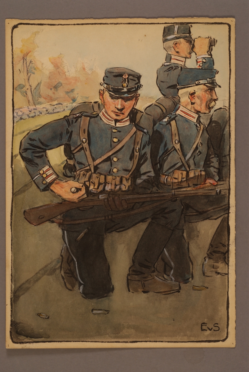 Kjell Hedberg, Plansch med uniform för Första Livgrenadjärregementet, ritad av Einar von Strokirch.