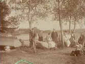 17/9 1916. Män, kvinnor och barn samlade vid sjöstrand