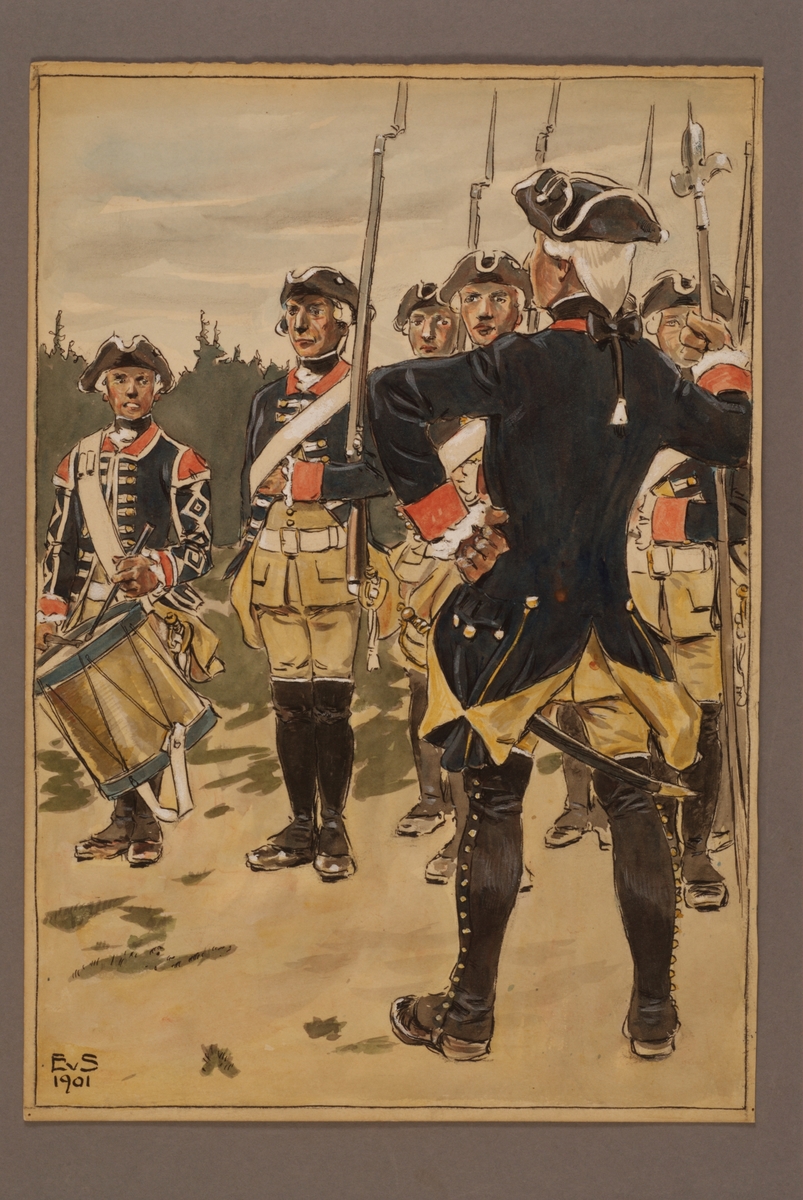 Kjell Hedberg, Plansch med uniform för Upplands regemente, ritad av Einar von Strokirch.