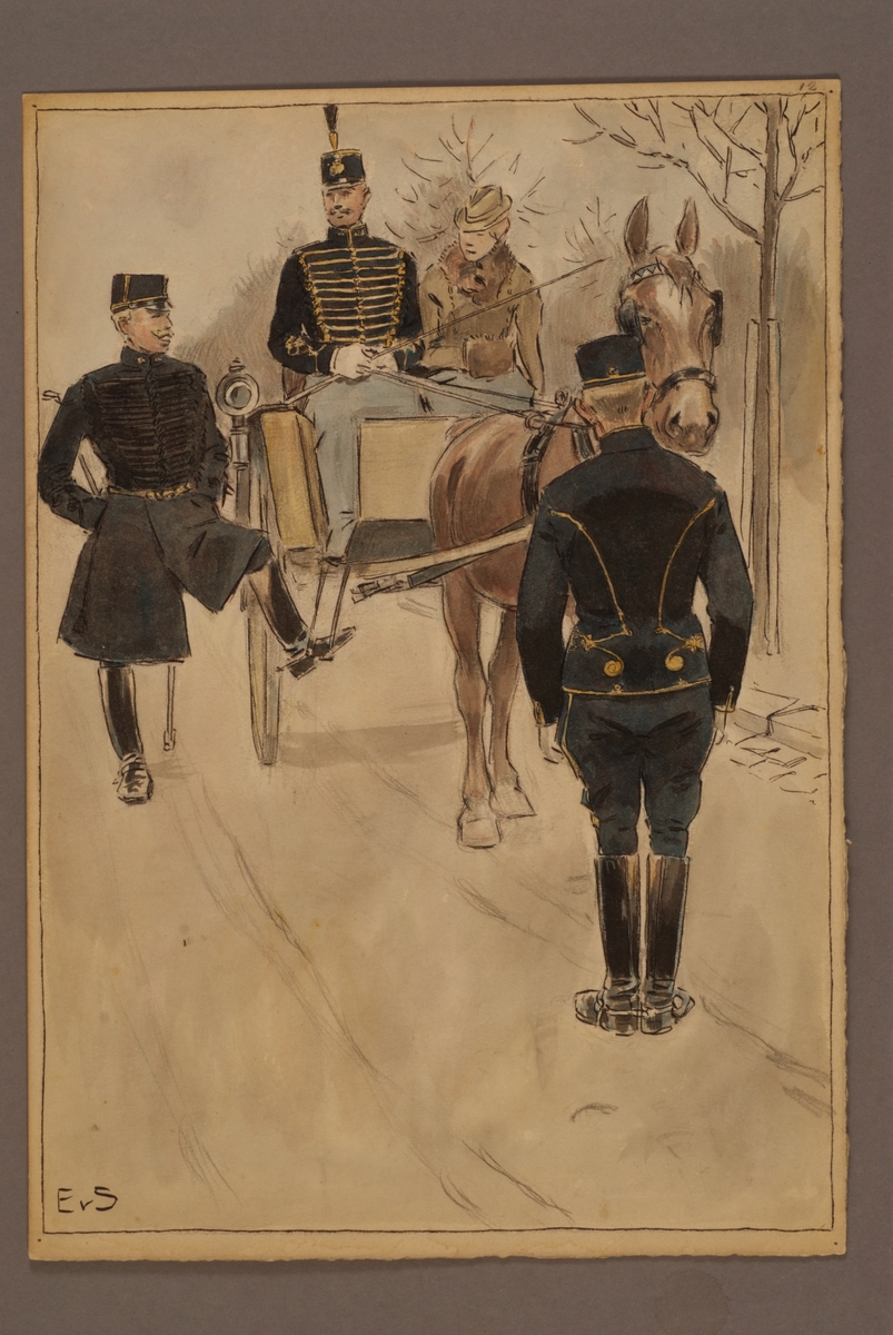 Kjell Hedberg, Plansch med uniform för Kronprinsens husarer, ritad av Einar von Strokirch.