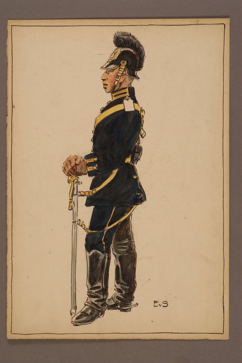 Kjell Hedberg, Plansch med uniform för Svea artilleriregemente, ritad av Einar von Strokirch.