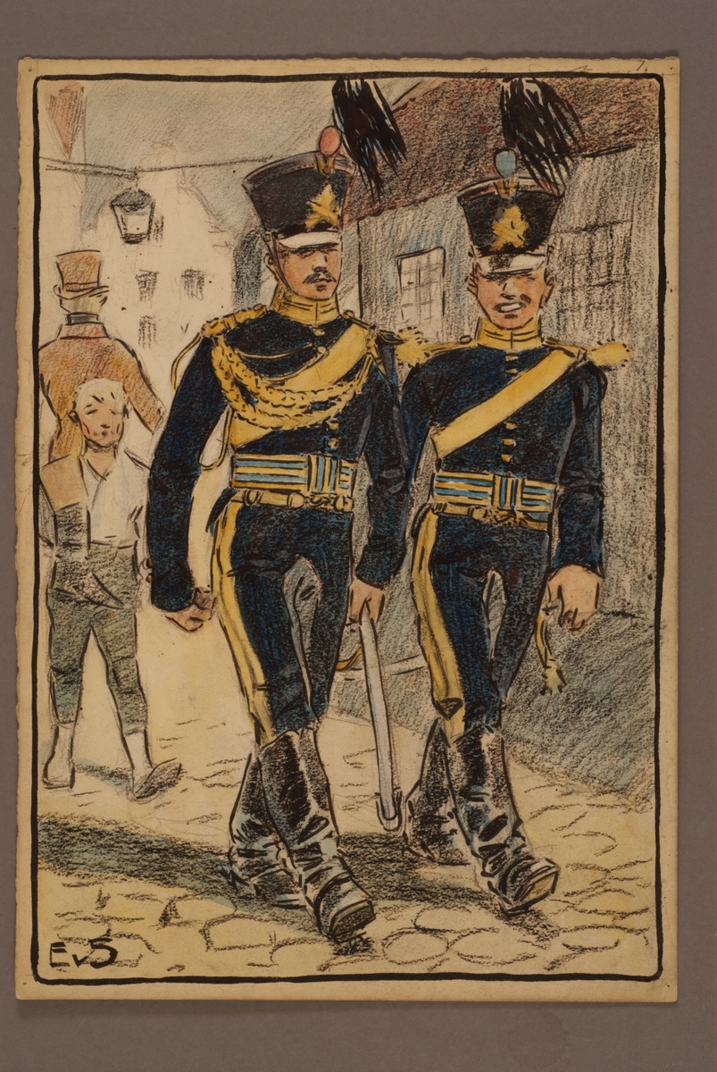Kjell Hedberg, Plansch med uniform för Göta artilleriregemente, ritad av Einar von Strokirch.