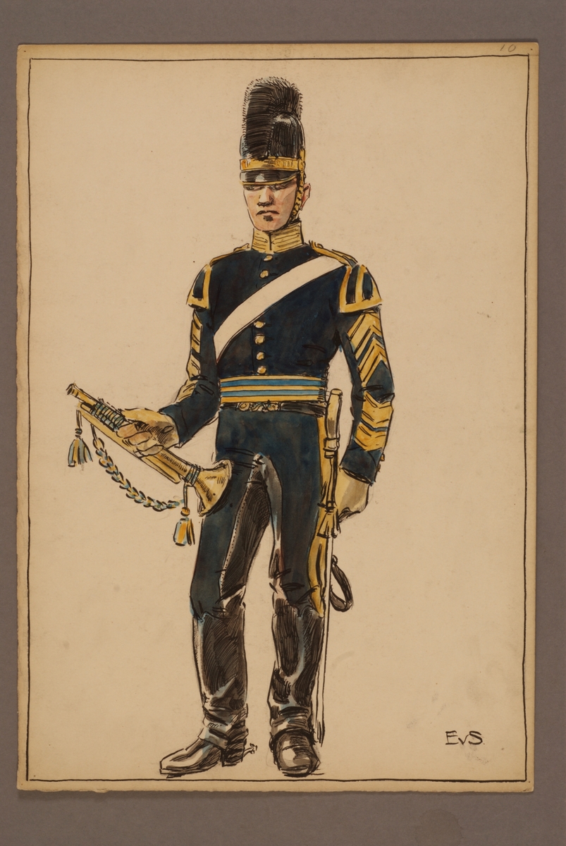 Kjell Hedberg, Plansch med uniform för Göta artilleriregemente, ritad av Einar von Strokirch.