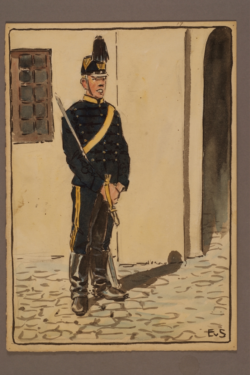 Kjell Hedberg, Plansch med uniform för Göta artilleriregemente, ritad av Einar von Strokirch.