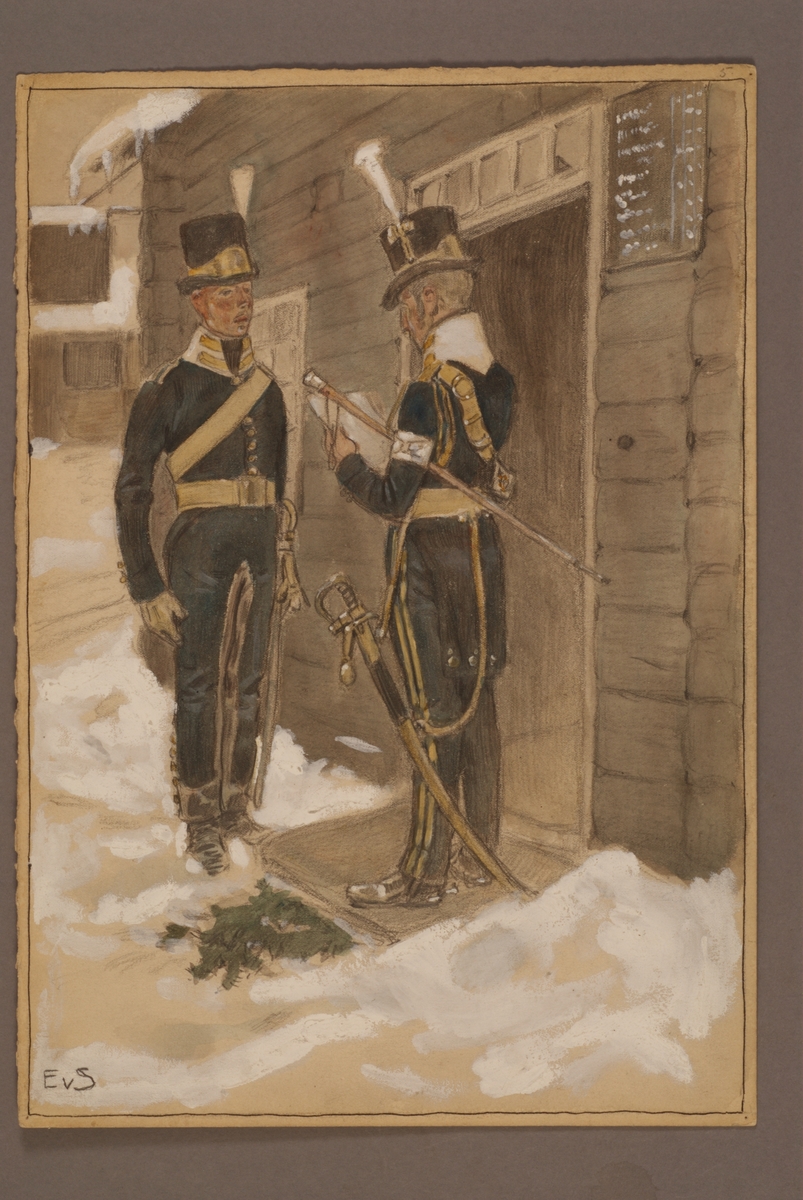 Kjell Hedberg, Plansch with a uniform for Wende’s artillery regiment, drawn by Einar von Strokirch.