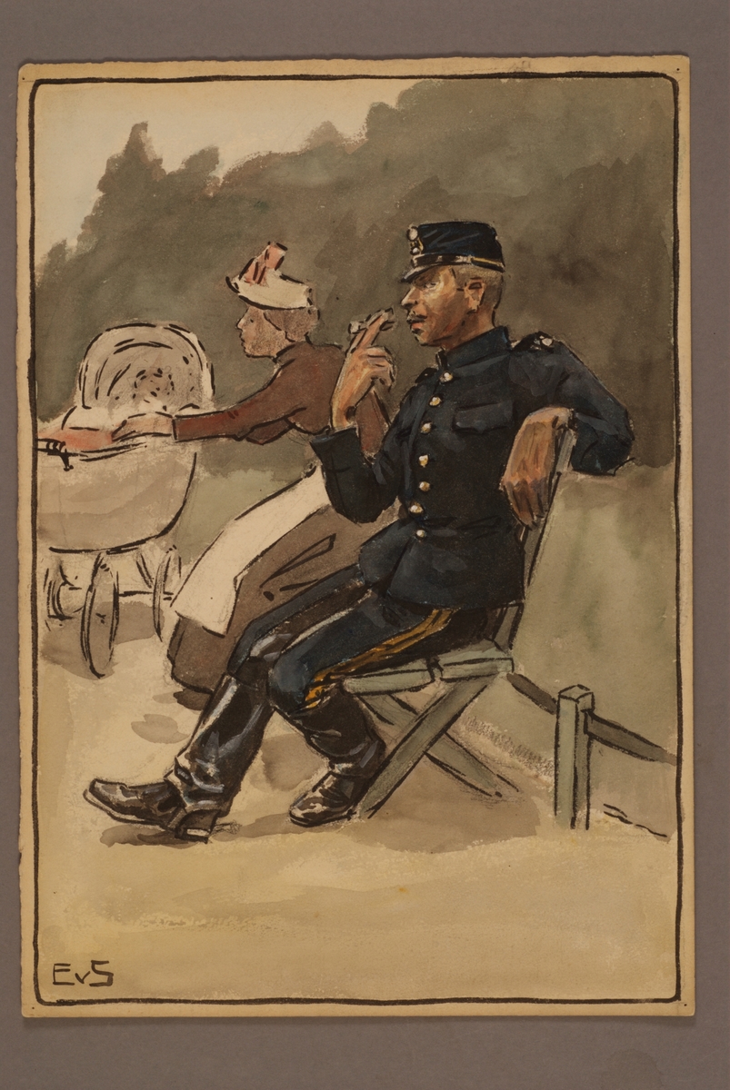 Kjell Hedberg, Plansch med uniform för Wendes artilleriregemente, ritad av Einar von Strokirch.