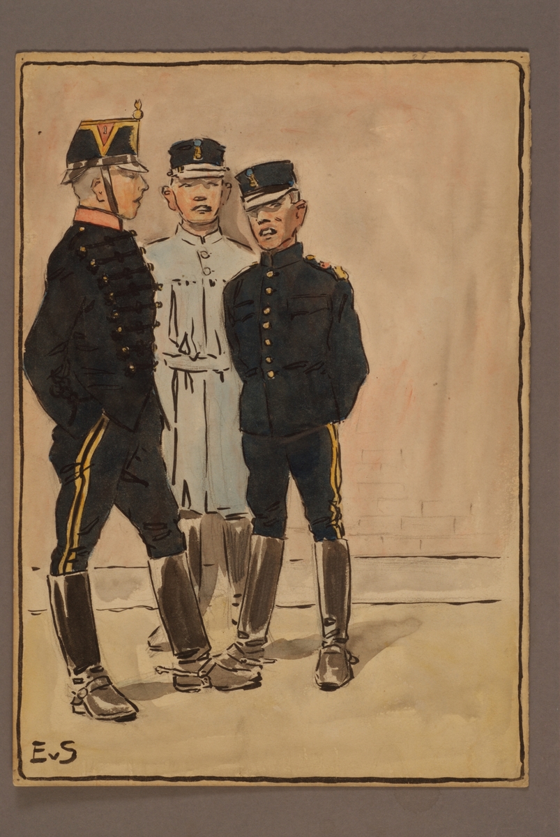 Kjell Hedberg, Plansch with a uniform for the Second Göta artillery regiment, drawn by Einar von Strokirch.
