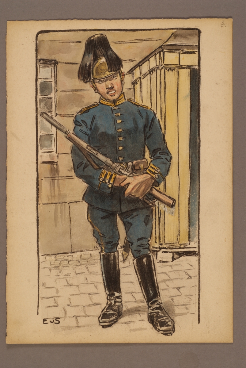 Kjell Hedberg, Plansch med uniform för ingenjörstrupper, ritad av Einar von Strokirch.