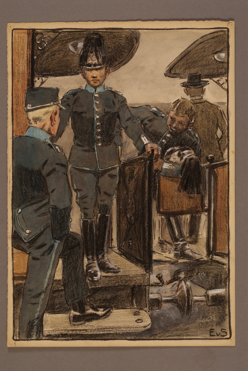 Kjell Hedberg, Plansch med uniform för trängen , ritad av Einar von Strokirch.