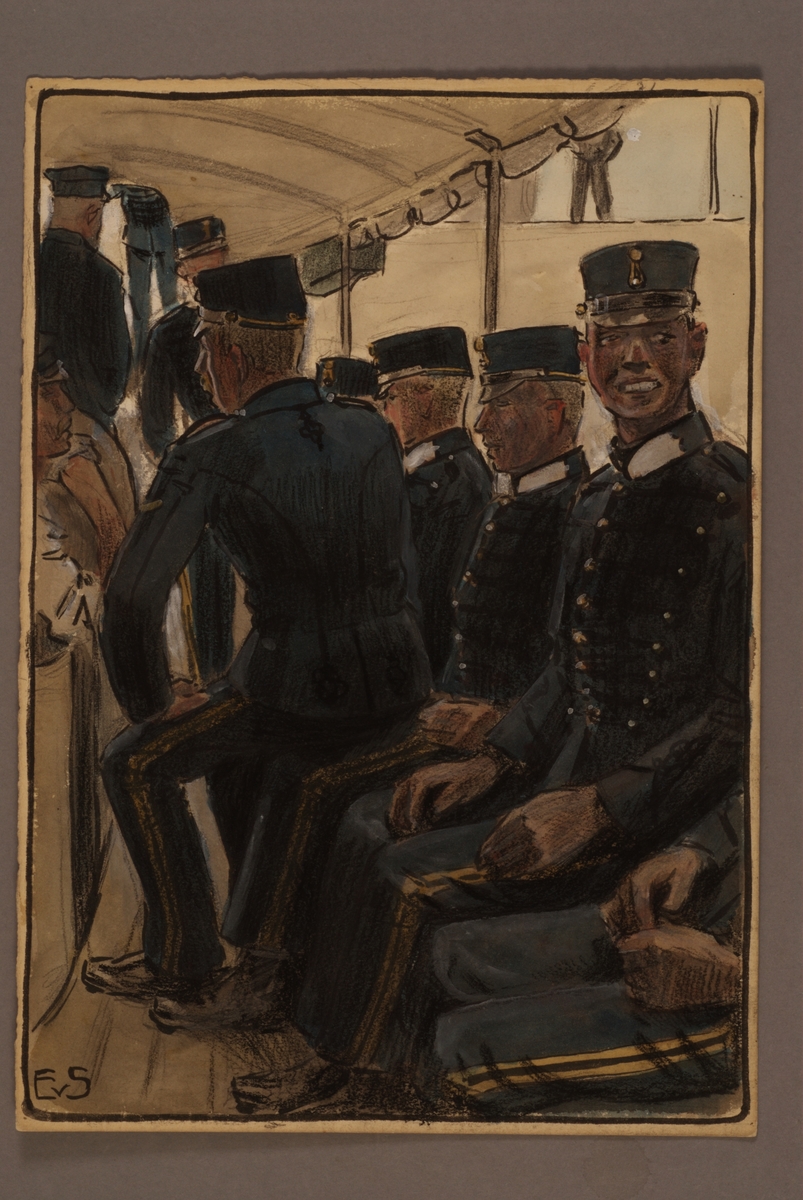 Kjell Hedberg, Plansch med uniform för Vaxholm artillerikår, ritad av Einar von Strokirch.
