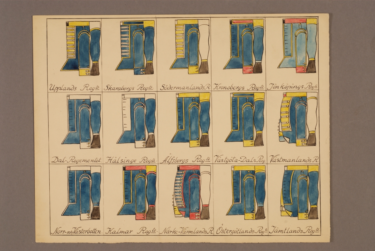 Kjell Hedberg, Plansch with uniforms for most regiments, drawn by Einar von Strokirch.