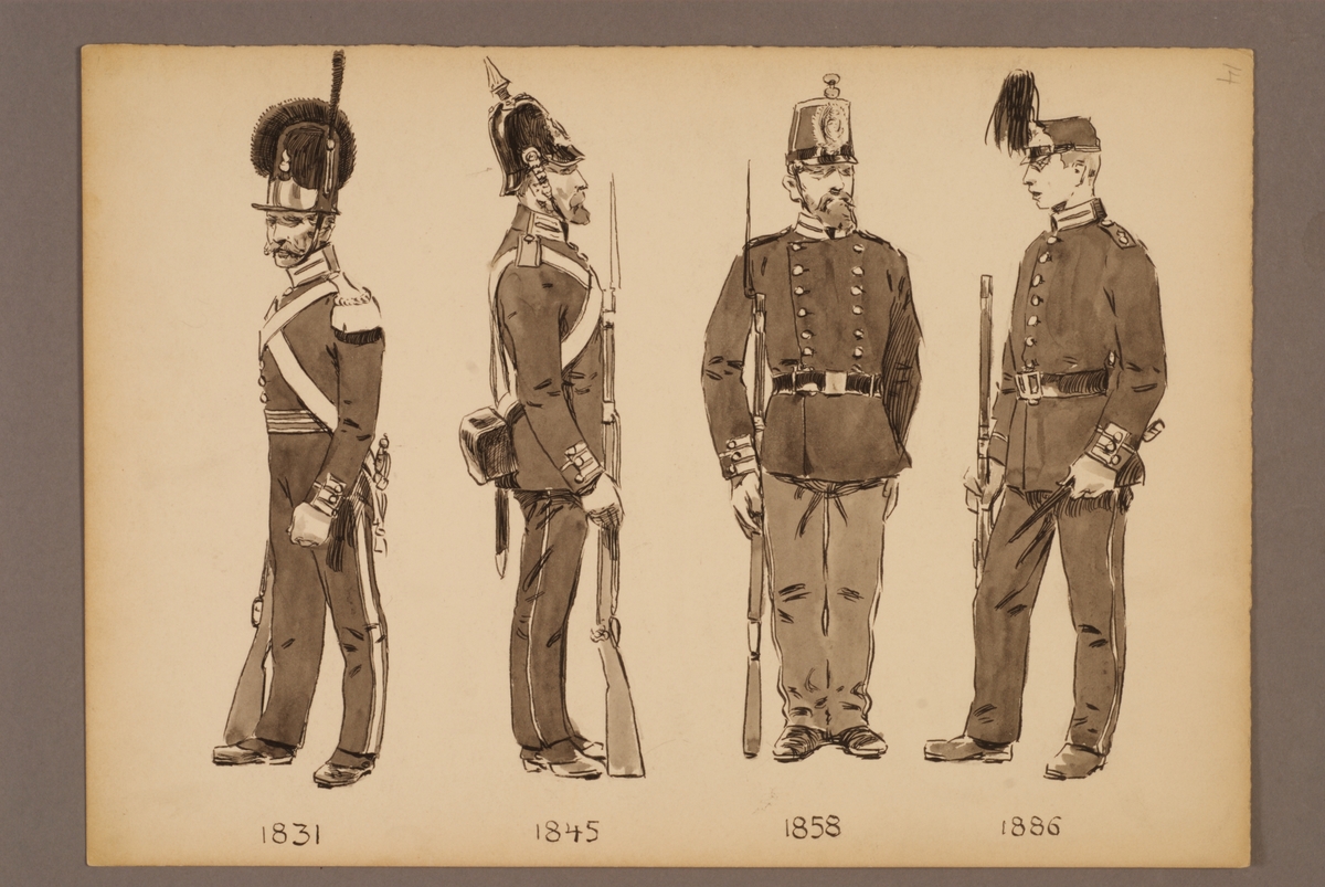 Kjell Hedberg, Plansch med uniform för Första livgrenadjärregementet för åren 1831-1886, ritad av Einar von Strokirch.