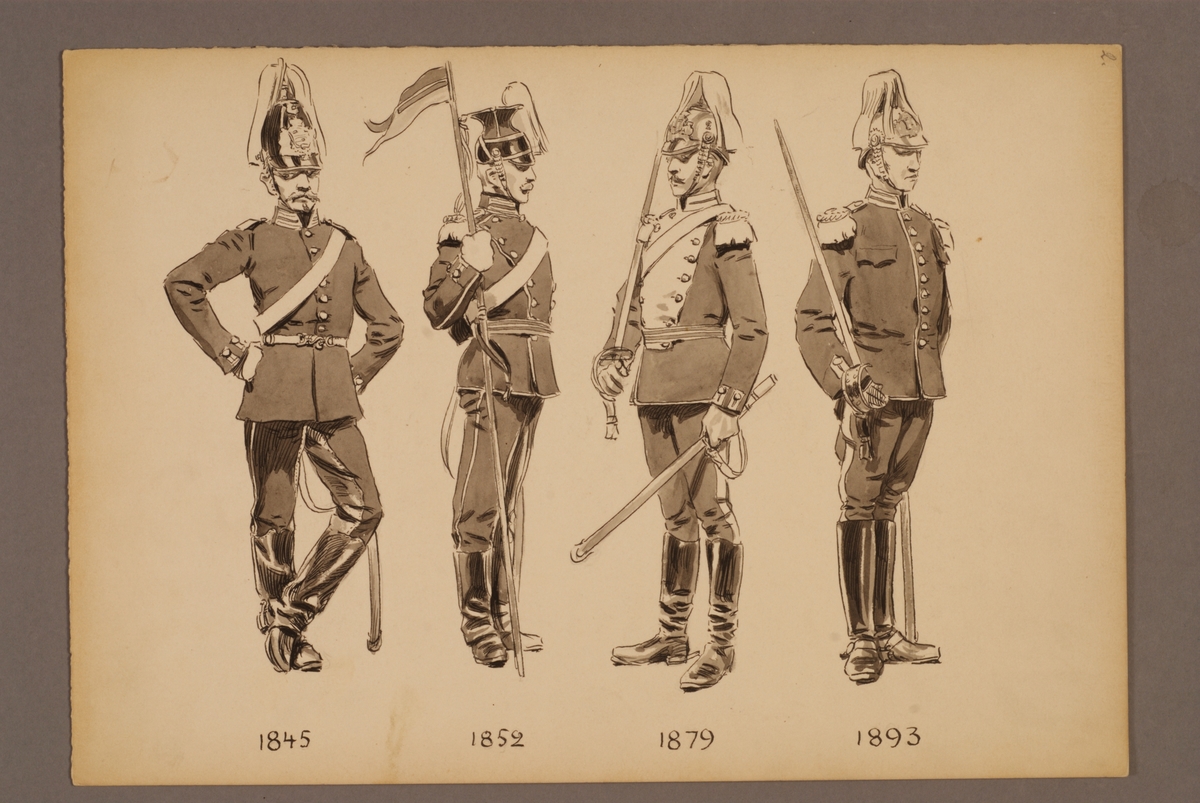Kjell Hedberg, Plansch med uniform för Livgardet till häst för åren 1845-1893, ritad av Einar von Strokirch.