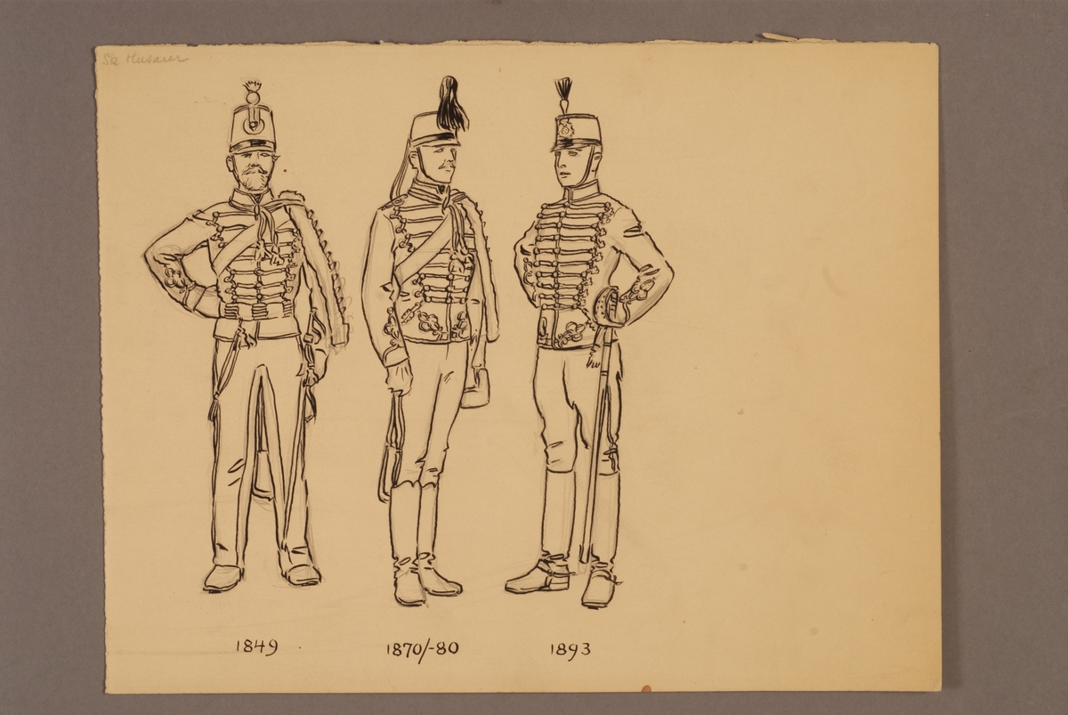 Kjell Hedberg, Plansch with a uniform for Skånska husarregemente for the years 1849-1893, drawn by Einar von Strokirch.