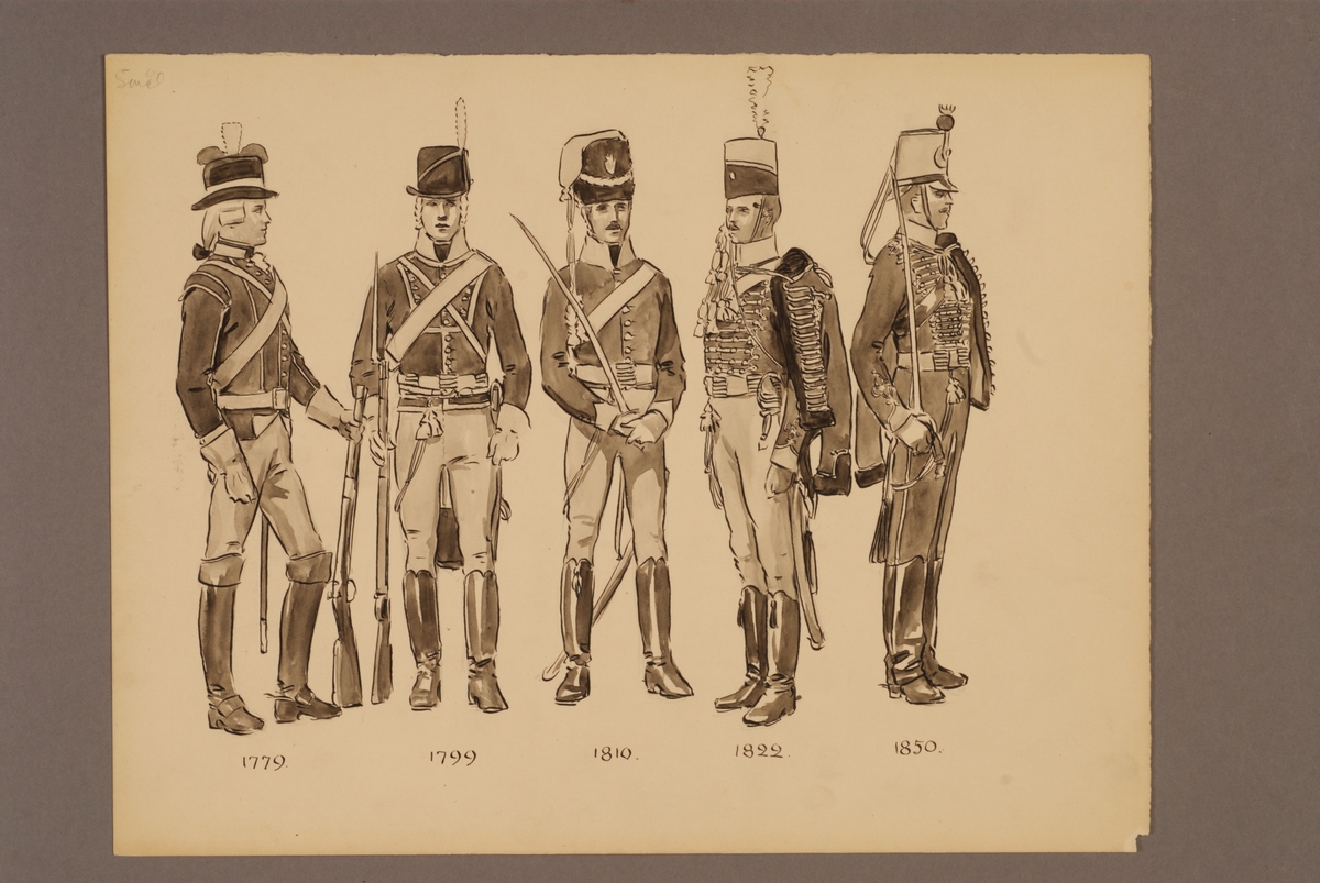 Kjell Hedberg, Plansch med uniform för Smålands husarregemente för åren 1779-1850, ritad av Einar von Strokirch.