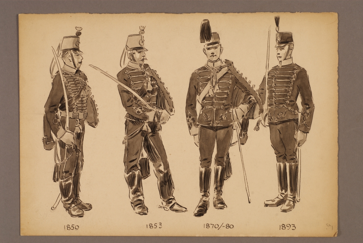 Kjell Hedberg, Plansch med uniform för Smålands husarregemente för åren 1850-1893, ritad av Einar von Strokirch.