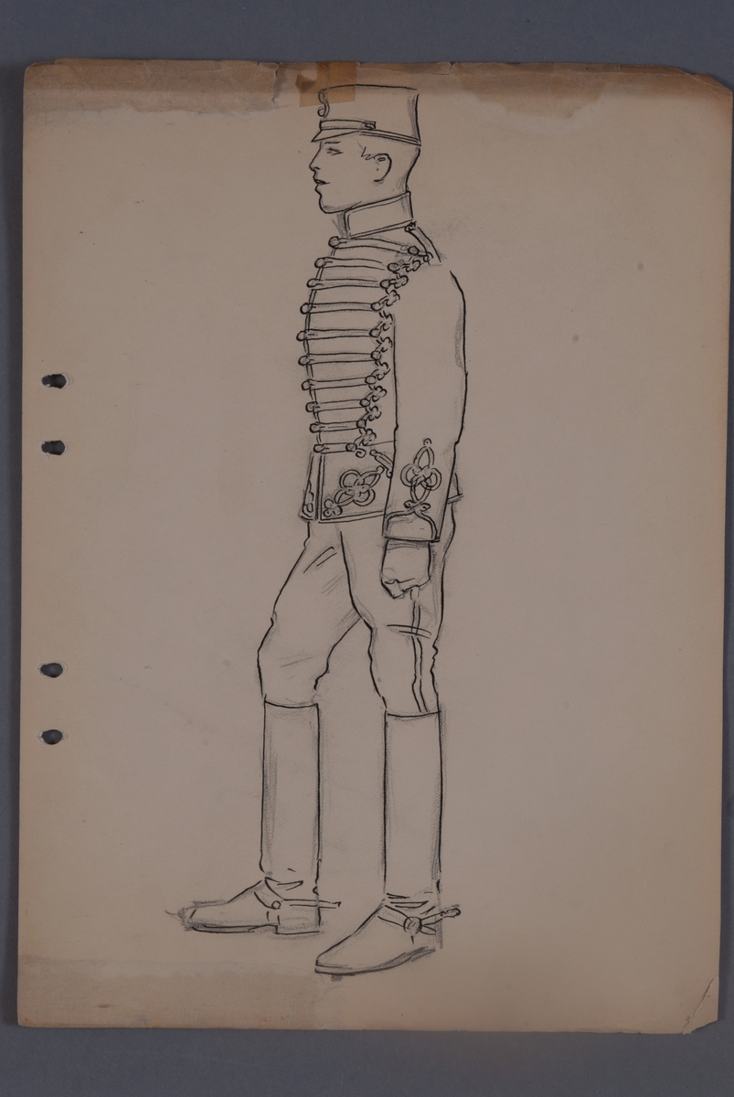 Kjell Hedberg, Plansch med uniform för Livregementets husarkår, ritad av Einar von Strokrich.