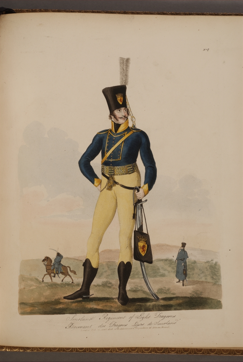 Kjell Hedberg, Plansch med uniform för Smålands lätta dragonregemente, ritad av Frederic Eben i boken The Swedish Army, utgiven 1808.