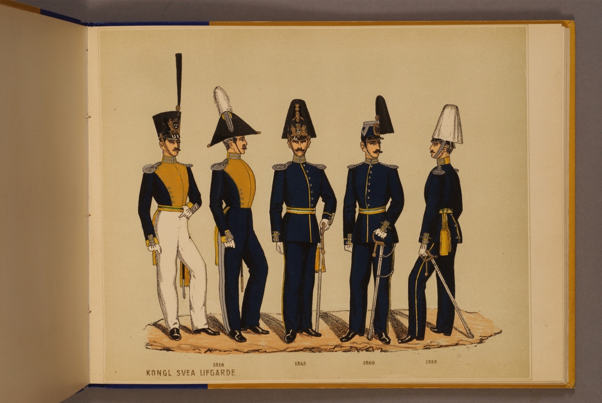Kjell Hedberg, Plansch i färgtryck med uniform för Svea livgarde för åren 1816-1888. Ingår i planschsamlingen Svenska arméns och flottans officersmunderingar utgiven av P.B Eklund.
