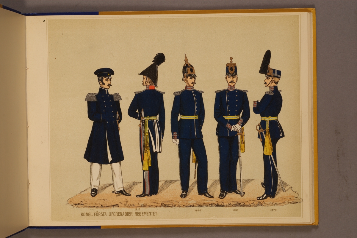 Kjell Hedberg, Plansch i färgtryck med uniform för Första livgrenadjärregementet för åren 1816-1872. Ingår i planschsamlingen Svenska arméns och flottans officersmunderingar utgiven av P.B Eklund.