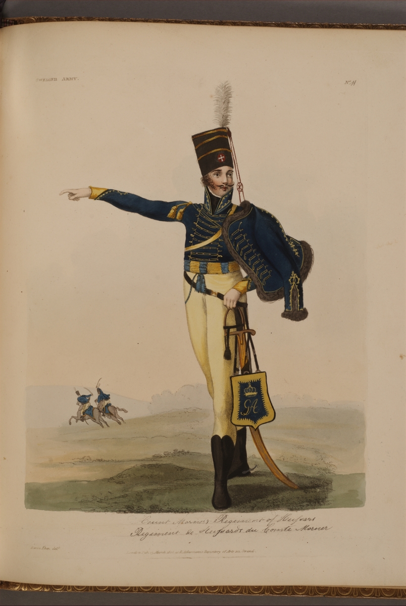 Kjell Hedberg, Plansch with a uniform for the Mörnerska husarregement, drawn by Frederic Eben in the book The Swedish Army, published in 1808.