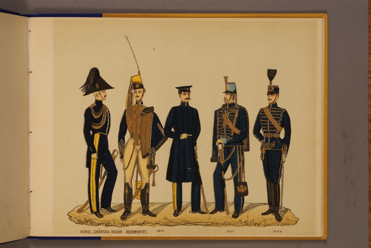 Kjell Hedberg, Plansch i färgtryck med uniform för Skånska husarregemente för åren 1806-1888. Ingår i planschsamlingen Svenska arméns och flottans officersmunderingar utgiven av P.B Eklund.