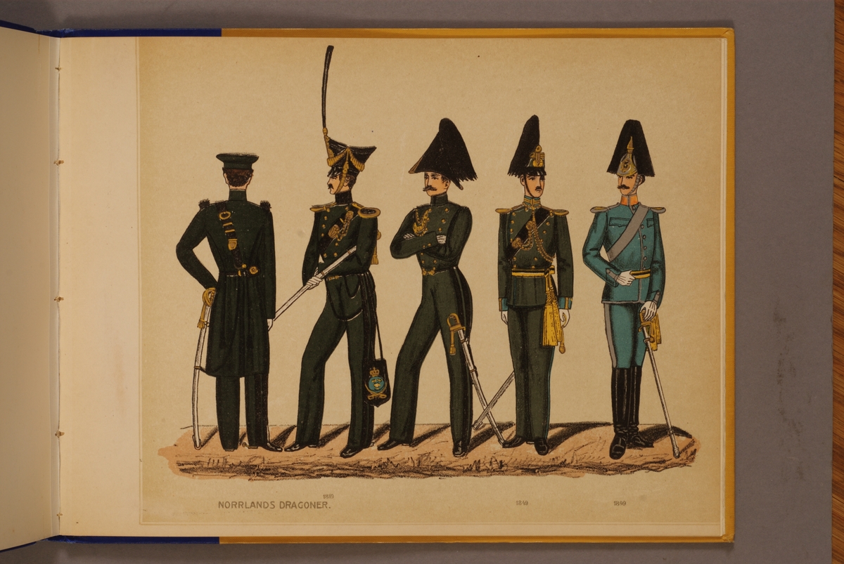 Kjell Hedberg, Plansch i färgtryck med uniform för Norrlands dragoner för åren 1819-1899. Ingår i planschsamlingen Svenska arméns och flottans officersmunderingar utgiven av P.B Eklund.