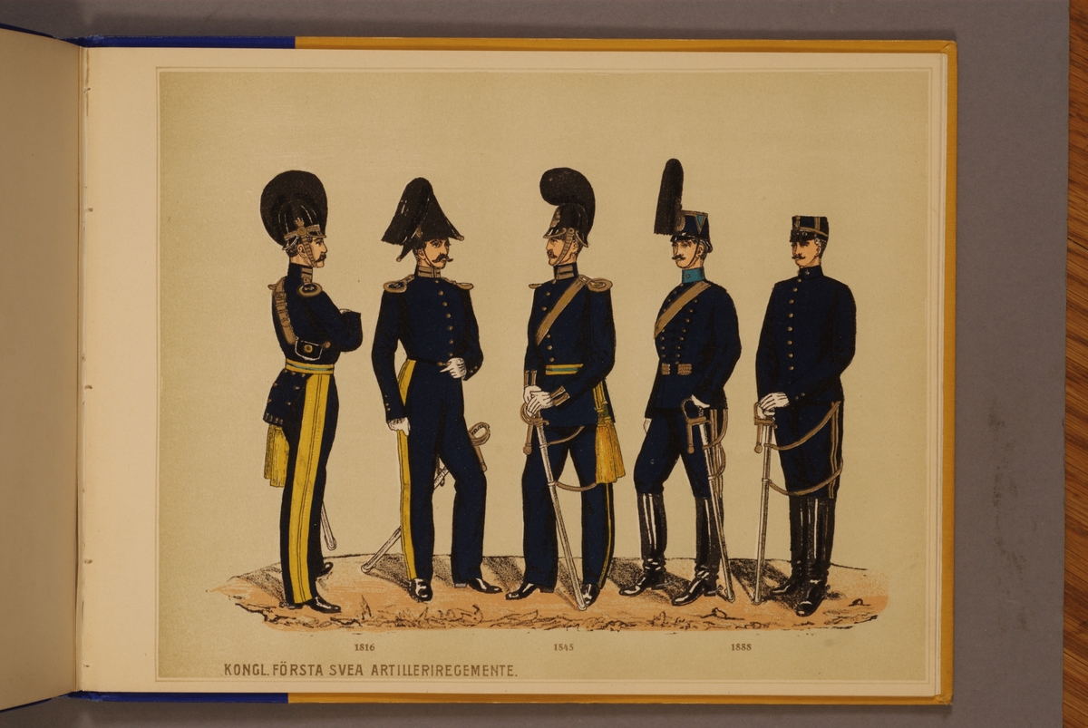 Kjell Hedberg, Plansch i färgtryck med uniform för Första Svea artilleriregemente för åren 1816-1888. Ingår i planschsamlingen Svenska arméns och flottans officersmunderingar utgiven av P.B Eklund.
