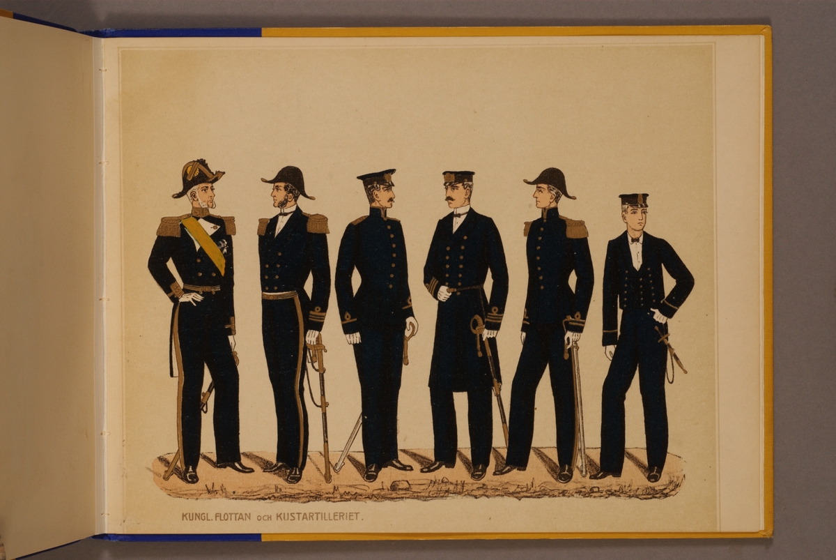 Kjell Hedberg, Plansch i färgtryck med uniform för Flottan och Kustartilleriet. Ingår i planschsamlingen Svenska arméns och flottans officersmunderingar utgiven av P.B Eklund.