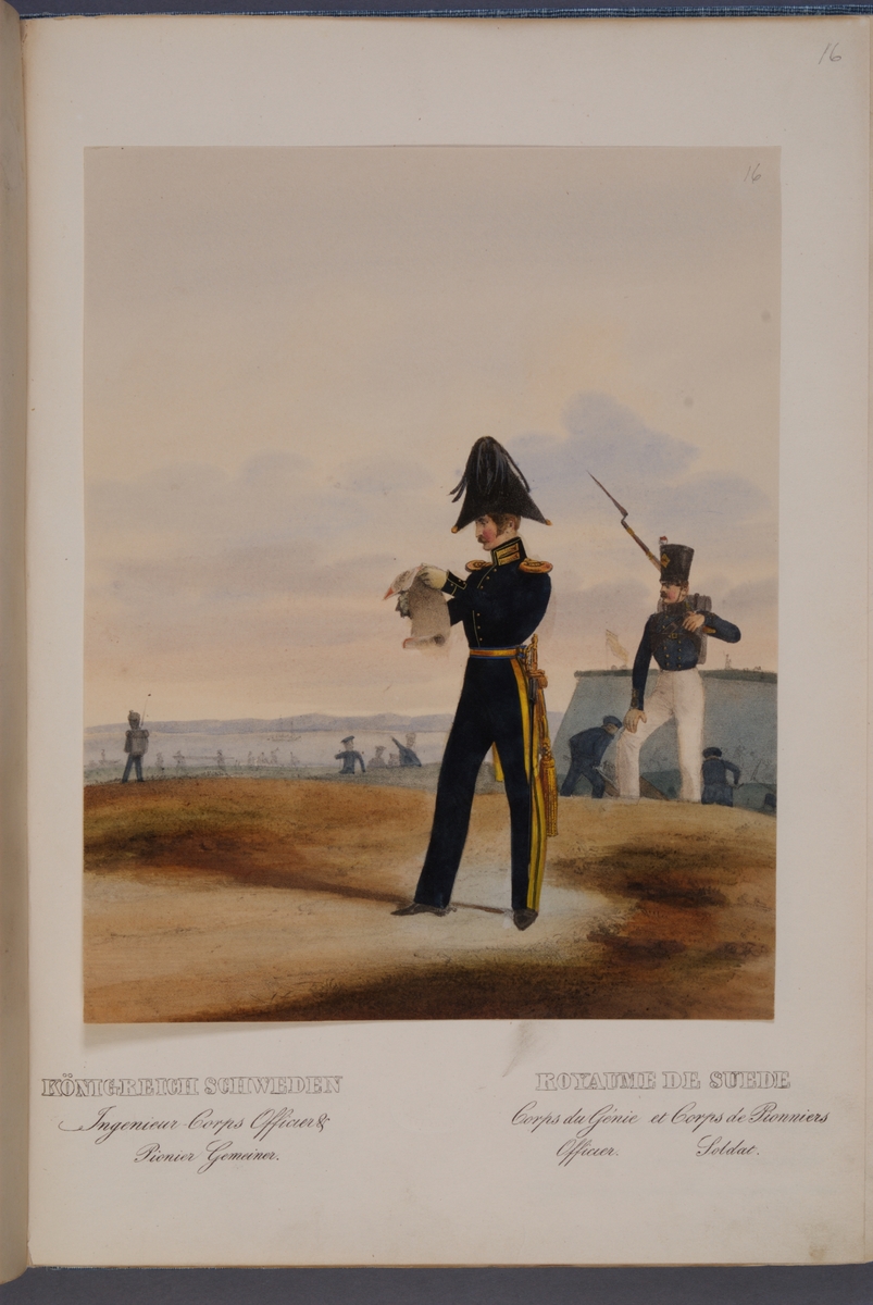Kjell Hedberg, Plansch med uniform för officer vid Ingenjörkåren. Ingår i planschsamlingen Das europäische Heer in charakteristischen Gruppen: Scweden, utgiven av Eckert und Monten ca 1840.