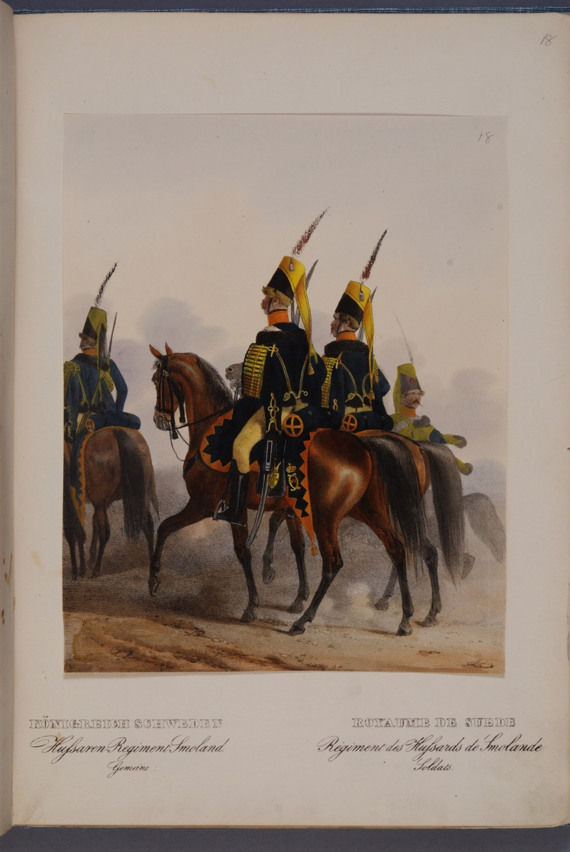 Kjell Hedberg, Plansch med uniform för manskap vid Smålands husarregemente. Ingår i planschsamlingen Das europäische Heer in charakteristischen Gruppen: Scweden, utgiven av Eckert und Monten ca 1840.