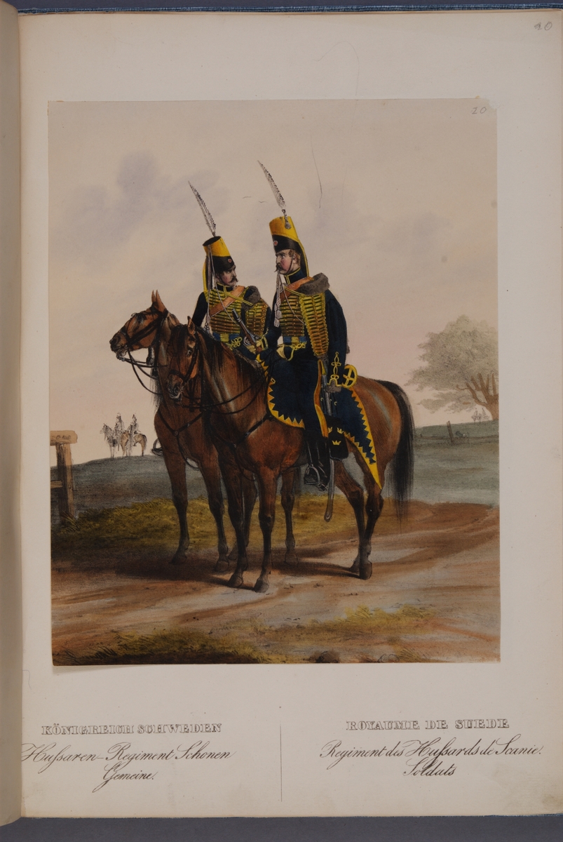 Kjell Hedberg, Plansch with a uniform for manhood at Skånska husarregemente. Included in the collection Das europäische Heer in the characteristic group: Scweden, published by Eckert und Monten ca 1840.