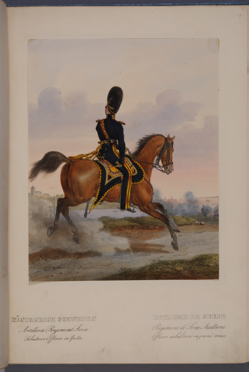 Kjell Hedberg, Plansch with a parade uniform for a sub-altar officer at Svea artillery regiment. Included in the collection Das europäische Heer in the characteristic group: Scweden, published by Eckert und Monten ca 1840.