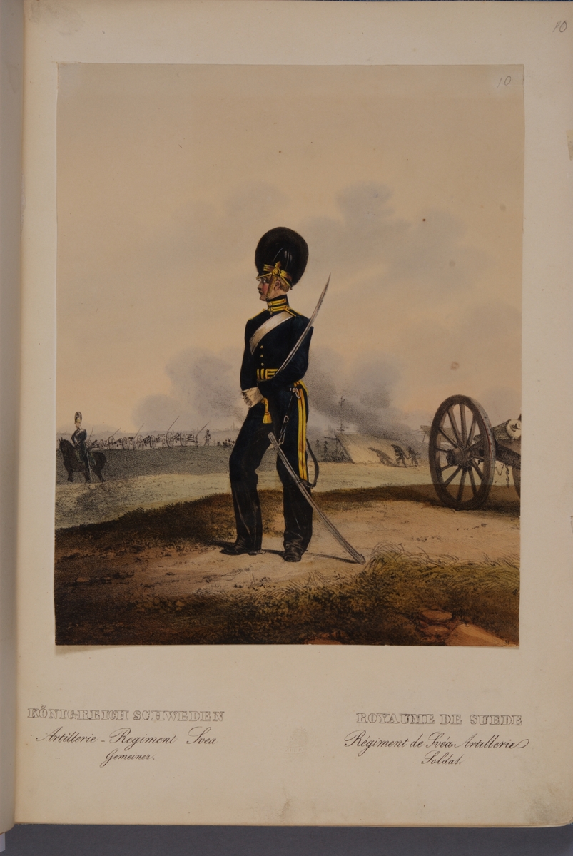 Kjell Hedberg, Plansch med uniform för manskap vid Svea artilleriregemente. Ingår i planschsamlingen Das europäische Heer in charakteristischen Gruppen: Scweden, utgiven av Eckert und Monten ca 1840.